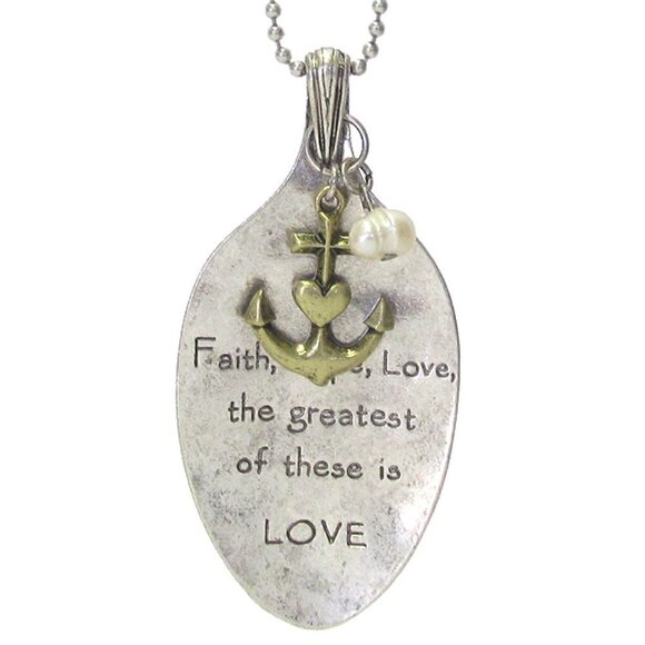 29" Long Chain Anchor Heart Pearl Faith Hope Love The Greatest is Love Necklace - Picture 1 of 2